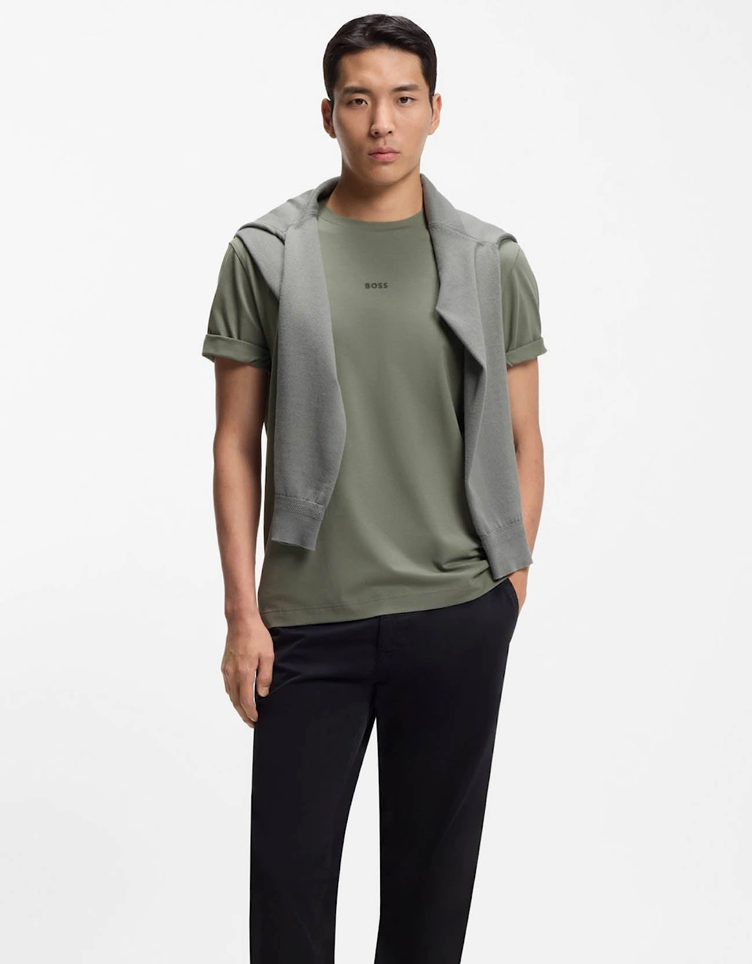 BOSS Orange TChup Mens Crew Neck Small Logo T-Shirt - Open Grey 077