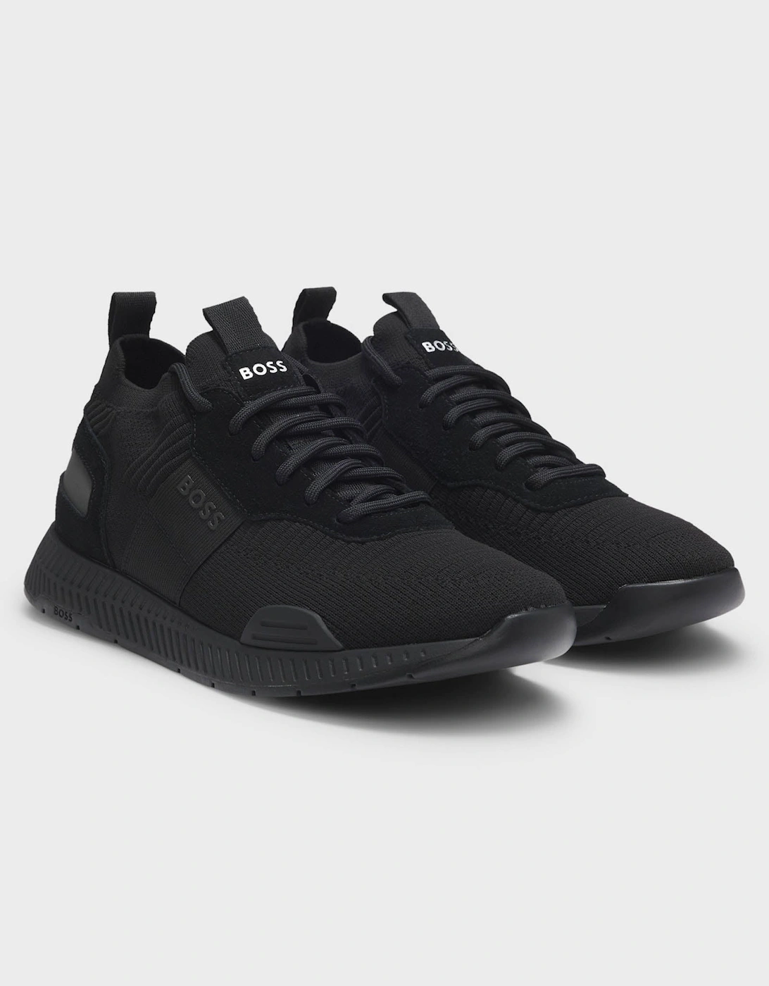 Hugo Boss Men's Black Boss Orange Titanium_runn Structured-Knit Sock Trainers With Branding - 001 - Size: 9
