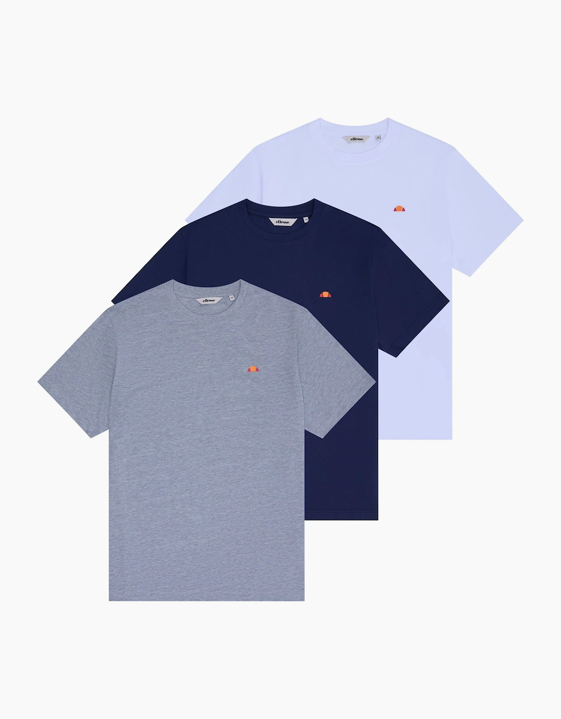 Ellesse Men's Grey Marl Navy White Vizuvi Tee (3 Pack) - Grey Marl/Navy/White  42 Xl