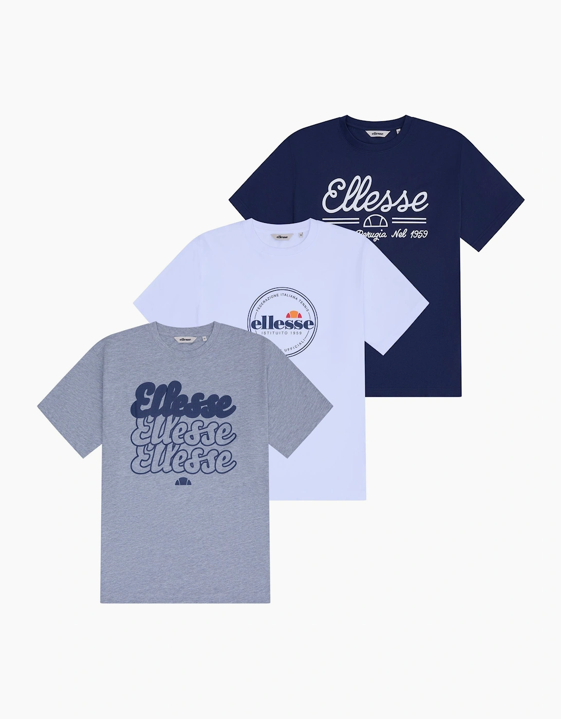 Ellesse Men's Grey Marl Navy White Arillo Tee (3 Pack) - Grey Marl/Navy/White - Size 42