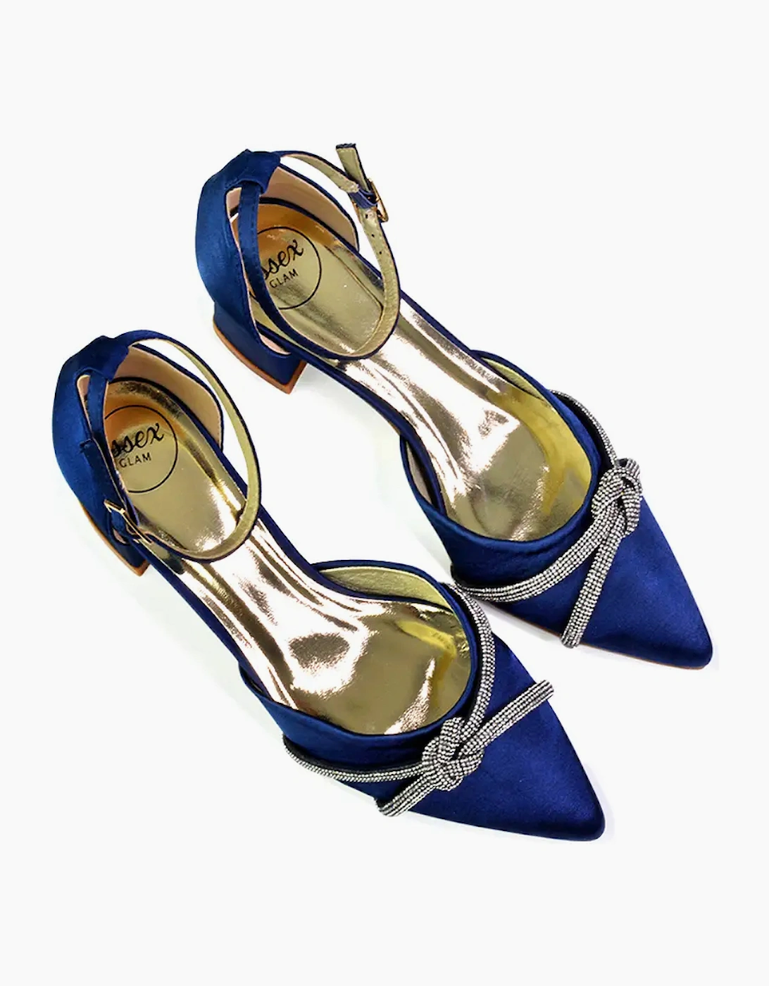 Womens/Ladies Sarah Diamante Ankle Strap Court Shoes