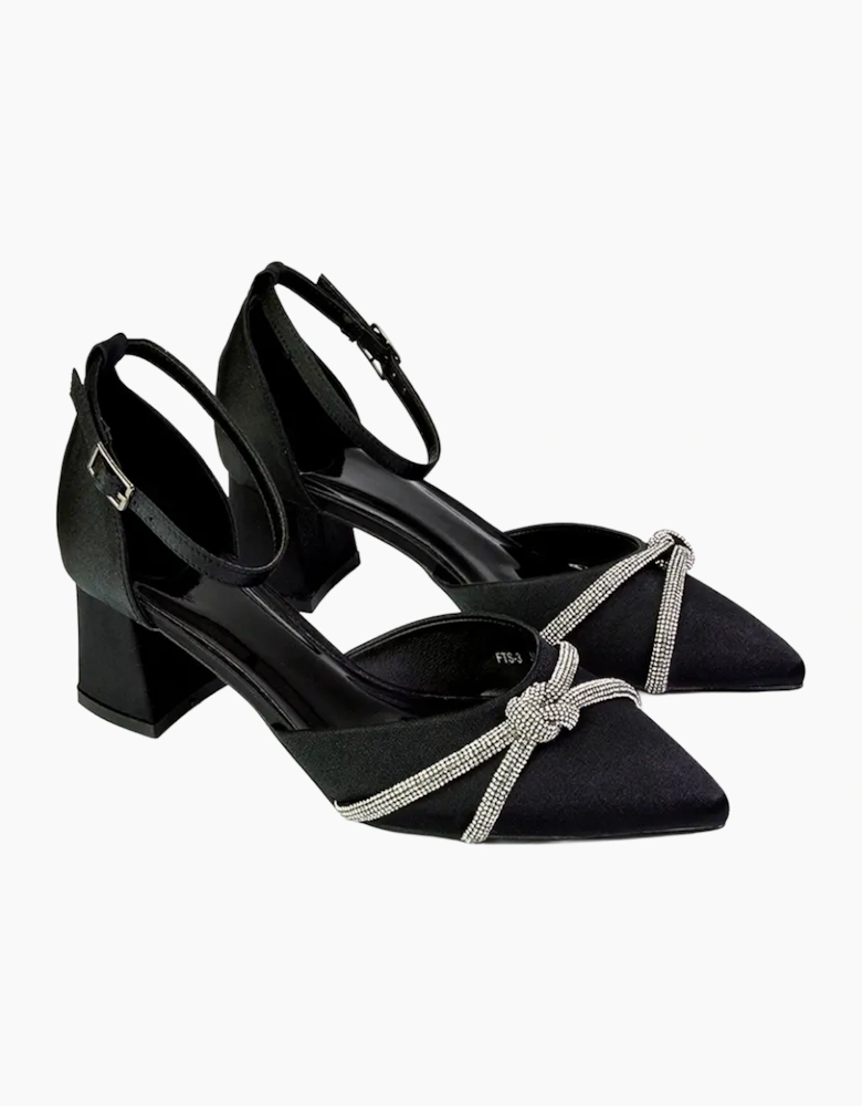 Womens/Ladies Sarah Diamante Ankle Strap Court Shoes