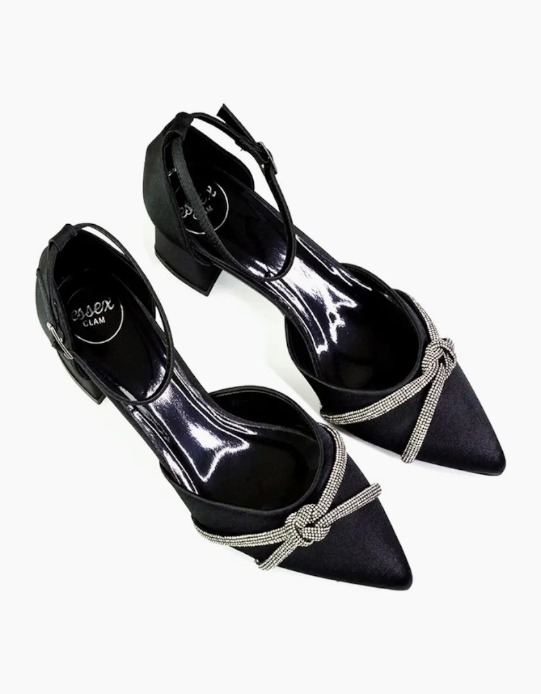 Womens/Ladies Sarah Diamante Ankle Strap Court Shoes