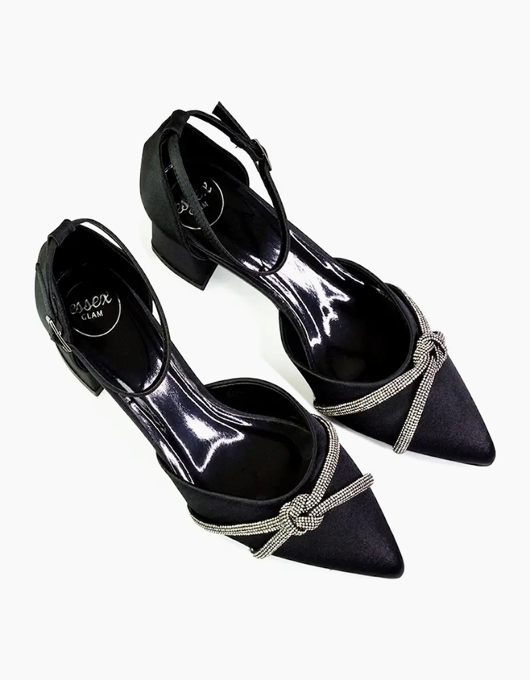 Womens/Ladies Sarah Diamante Ankle Strap Court Shoes