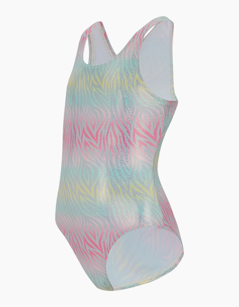 Girls Katrisse Zebra Print Metallic One Piece Swimsuit