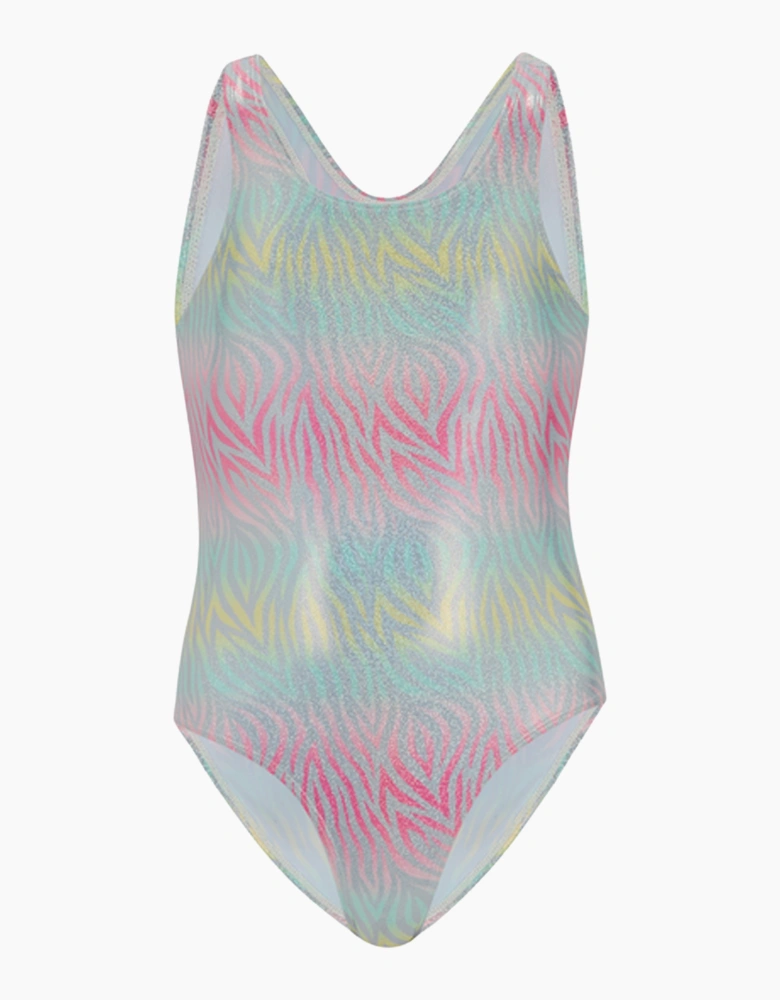 Girls Katrisse Zebra Print Metallic One Piece Swimsuit