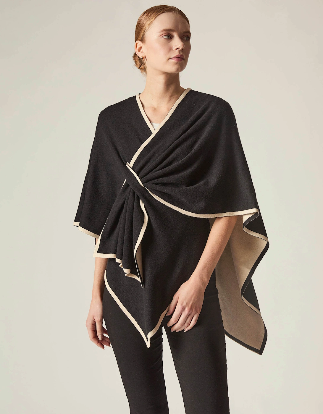 Black Front Knot Poncho