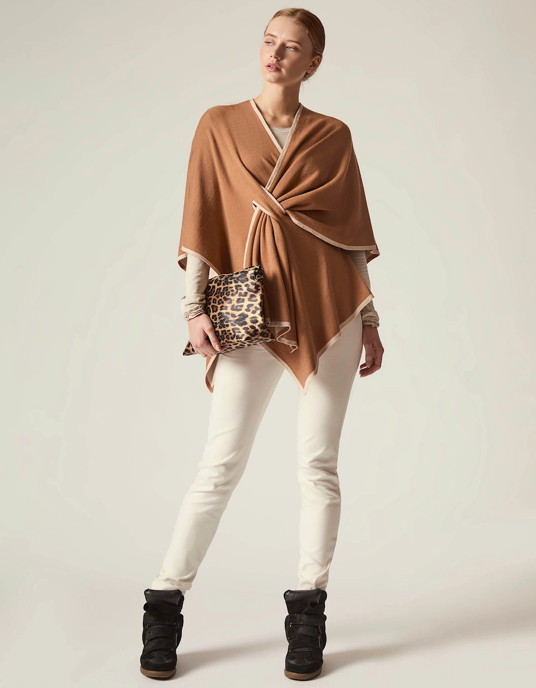 James Lakeland Women's Camel Front Knot Poncho