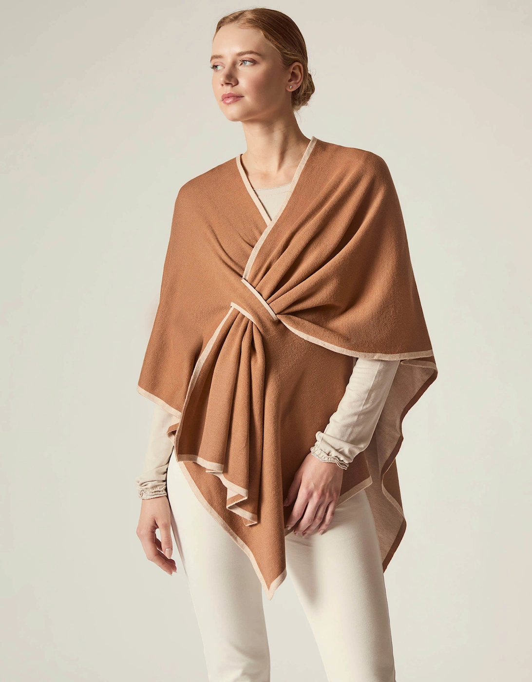 Camel Front Knot Poncho