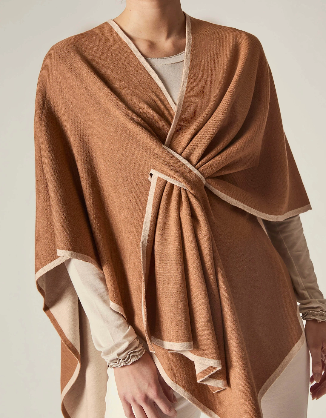 Camel Front Knot Poncho