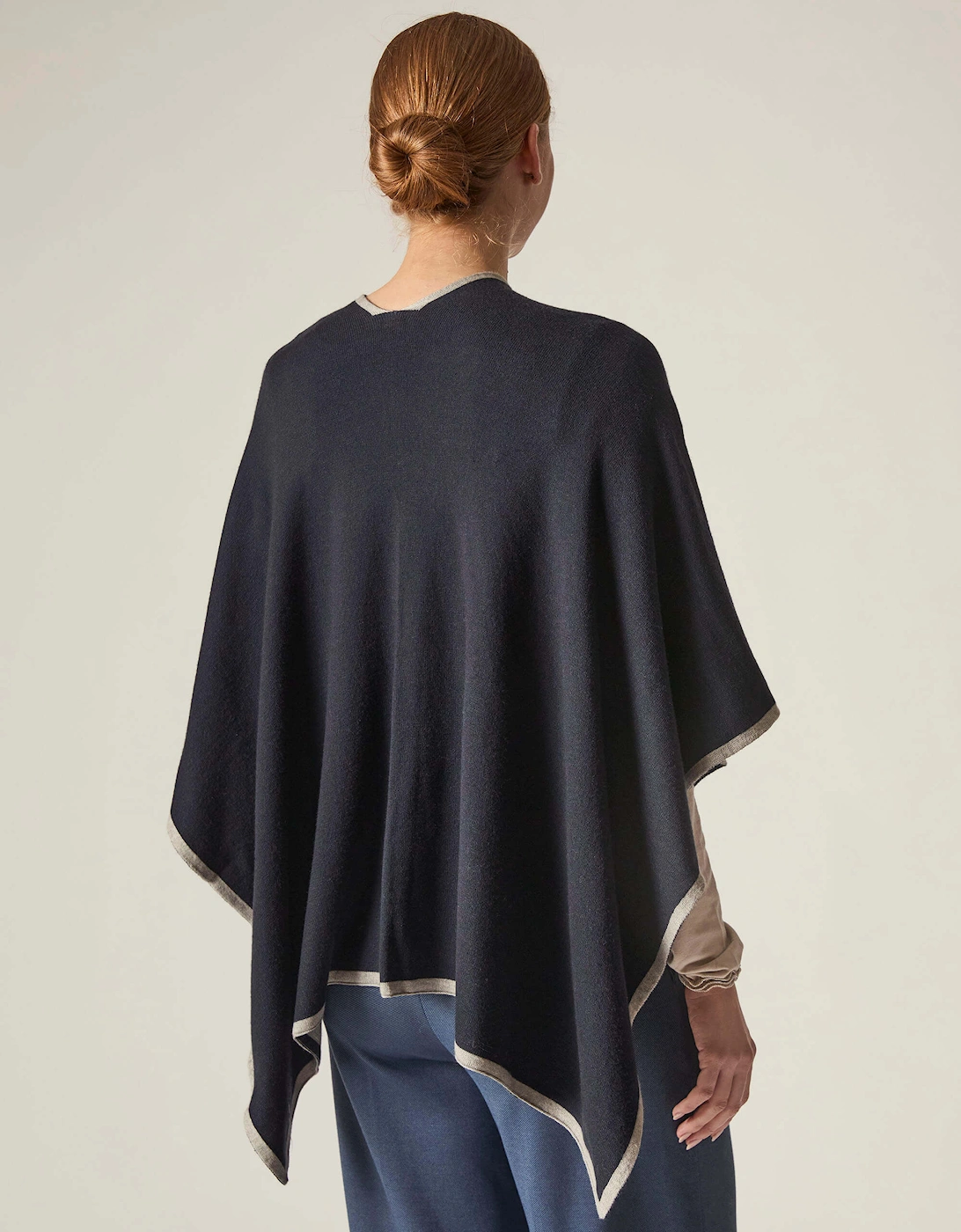 Navy Front Knot Poncho