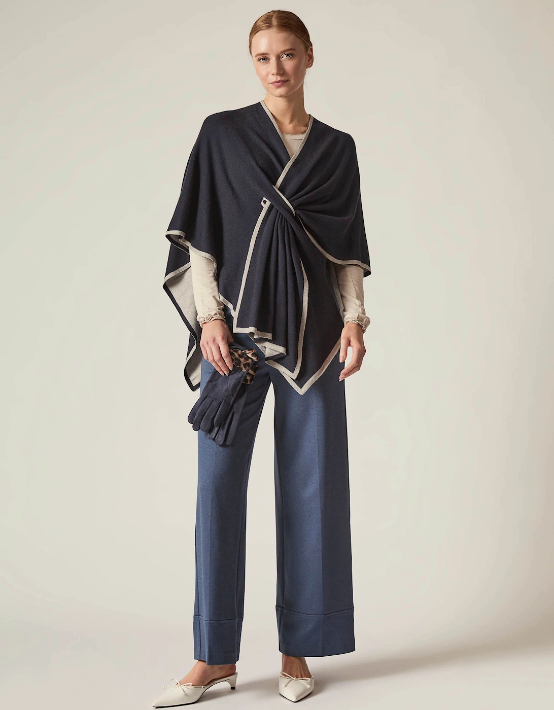 Navy Front Knot Poncho