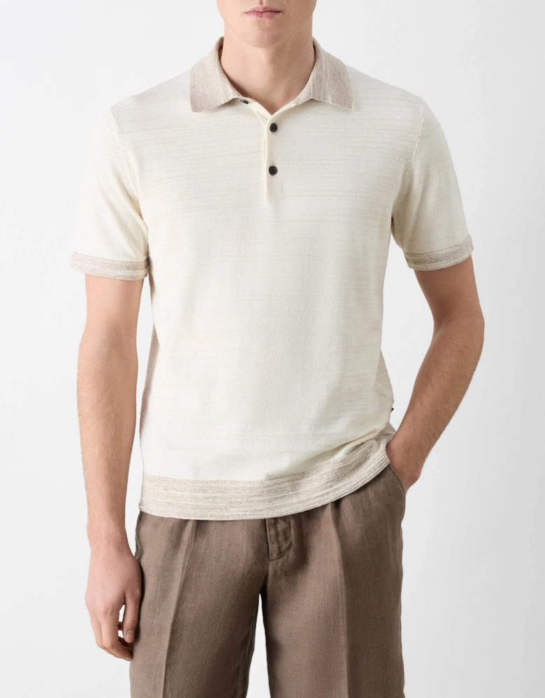 Bassett Mens Knitted Polo Shirt - Off White