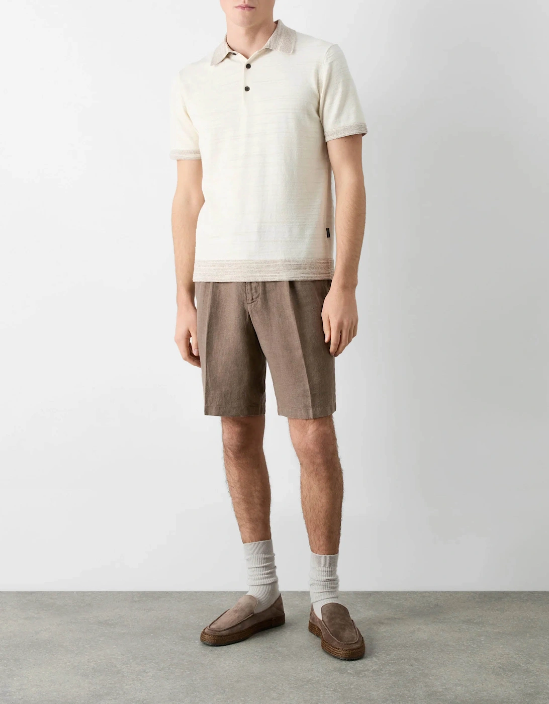 Bassett Mens Knitted Polo Shirt - Off White