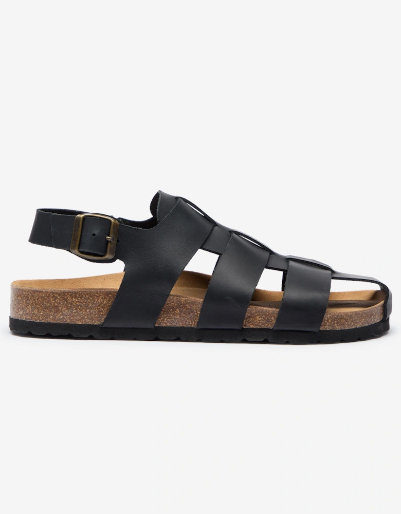 Astorga Mens Calf Leather Fisherman Sandals - Black