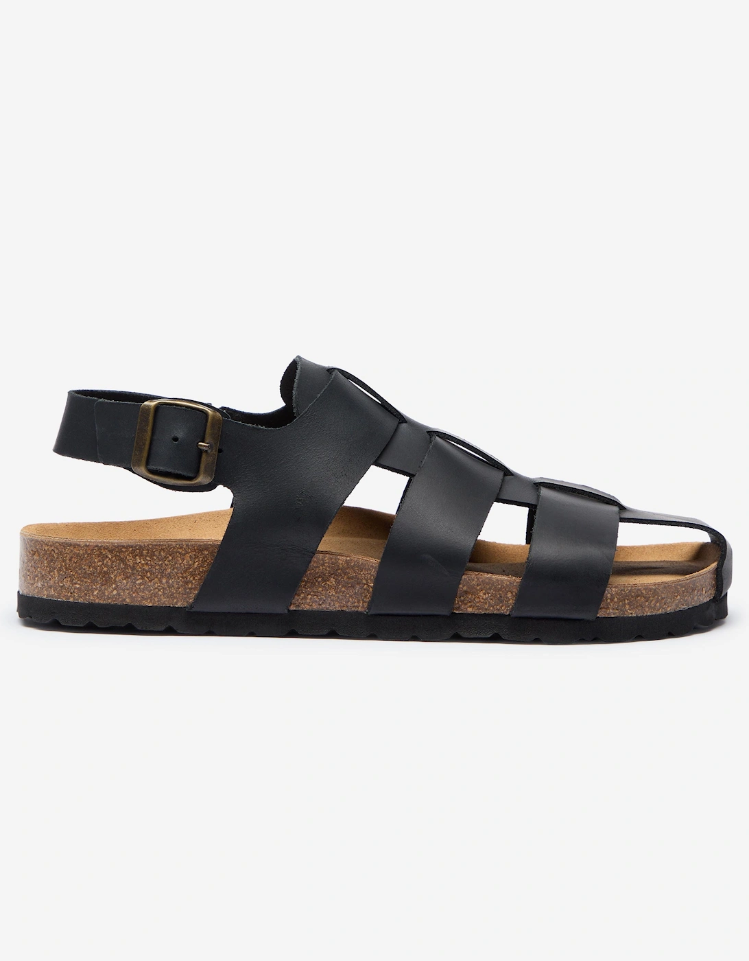 Astorga Mens Calf Leather Fisherman Sandals - Black