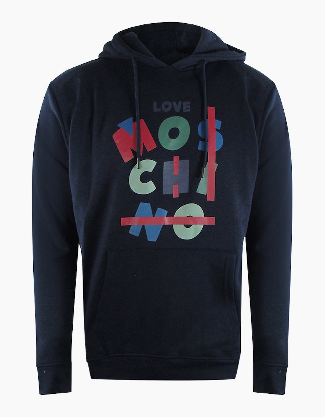 Love Moschino Men's Blue Jumble Logo Navy Hoodie  38 M