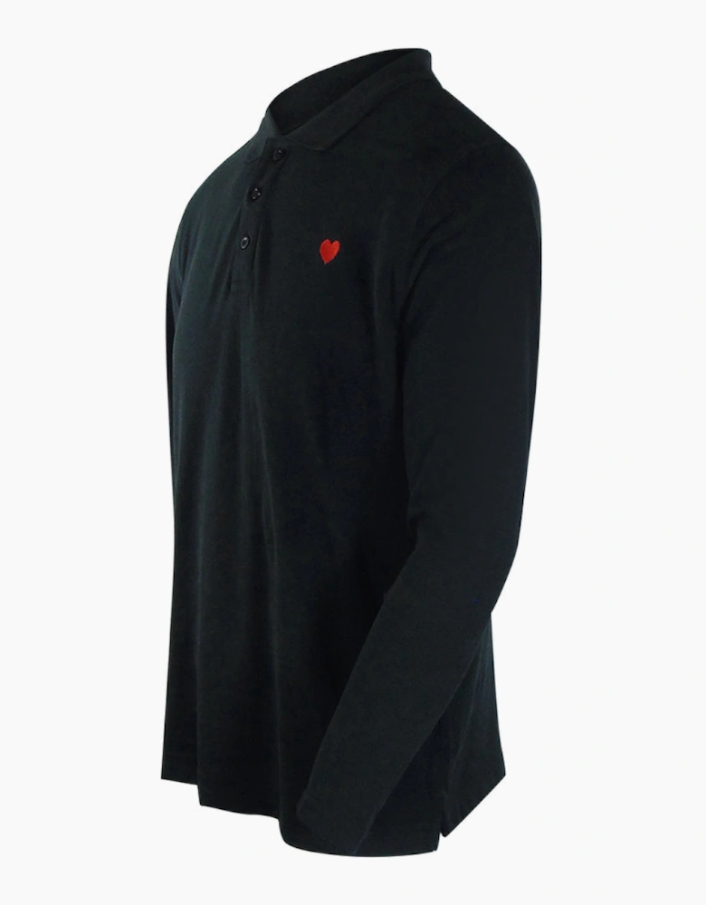Small Heart Logo Long Sleeve Black Polo Shirt