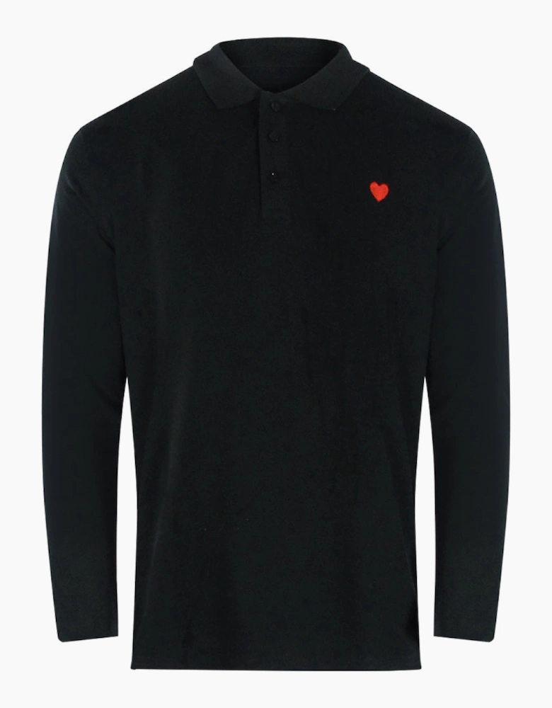 Small Heart Logo Long Sleeve Black Polo Shirt
