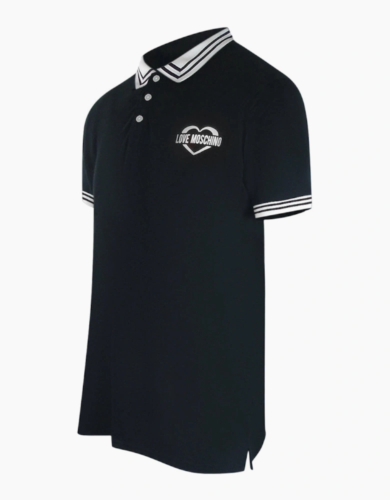 Twin Tipped Collar Love Logo Black Polo Shirt