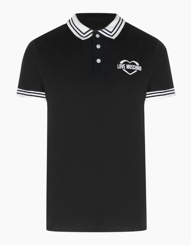 Twin Tipped Collar Love Logo Black Polo Shirt