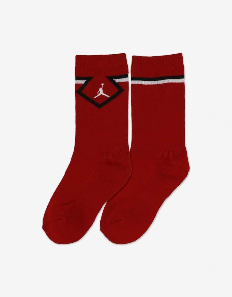 Jordan Kids Diamond 3 Pack Crew Socks Set in Red