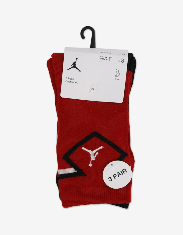 Jordan Kids Diamond 3 Pack Crew Socks Set in Red