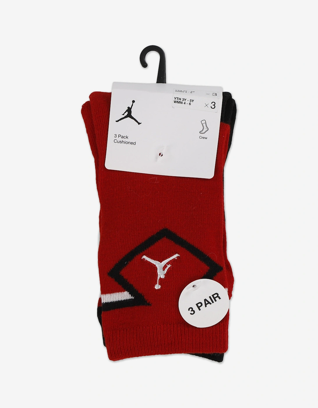 Jordan Kids Diamond 3 Pack Crew Socks Set in Red