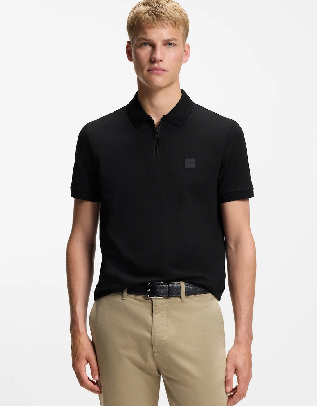 BOSS Orange Passerzip Polo Shirt 001 Black