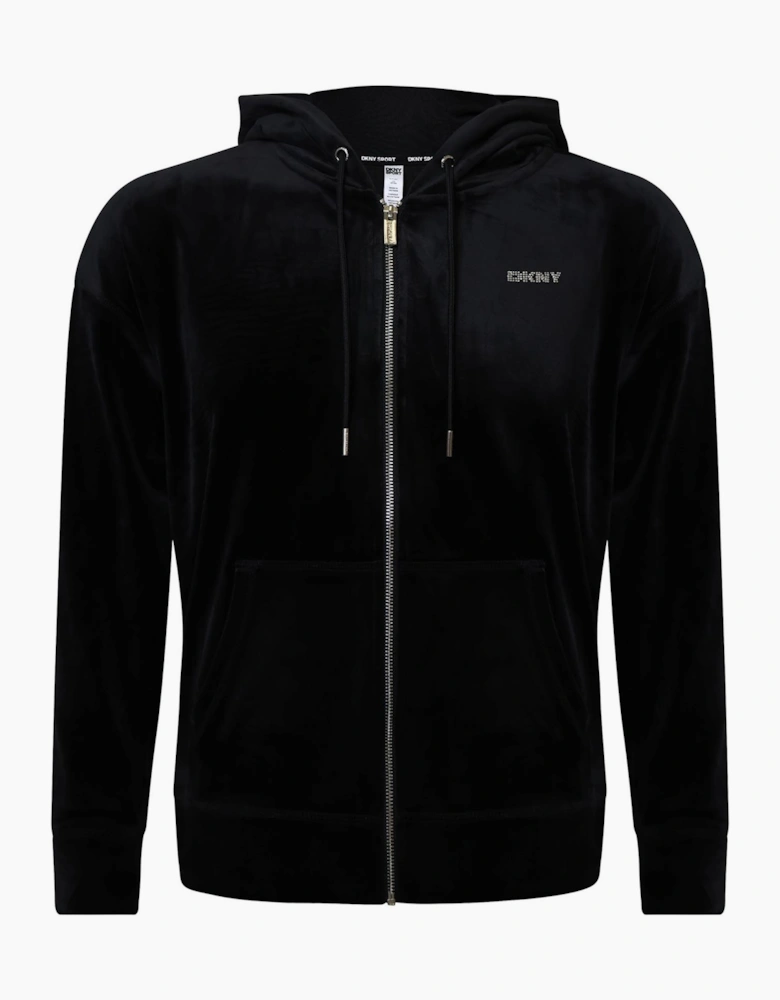 Full Zip Hooded Cardigan With Rhinestone Logo