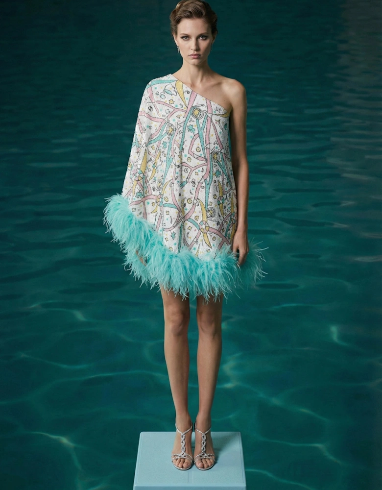 Coral One Shoulder Multi Coloured Kaftan