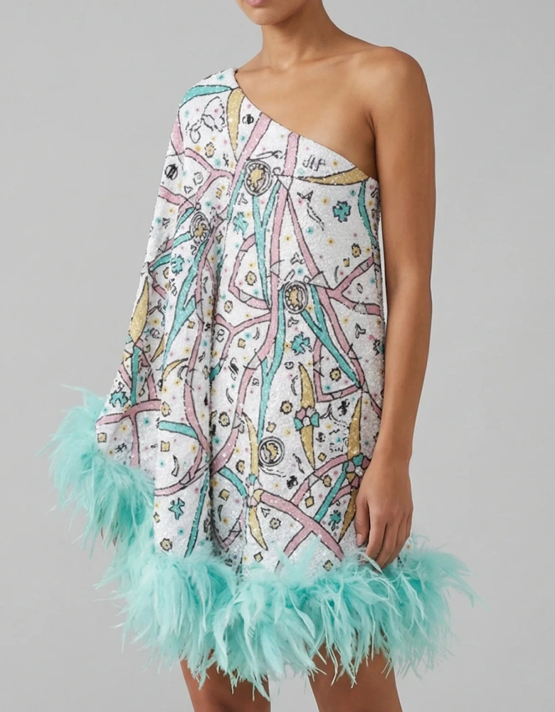 Coral One Shoulder Multi Coloured Kaftan