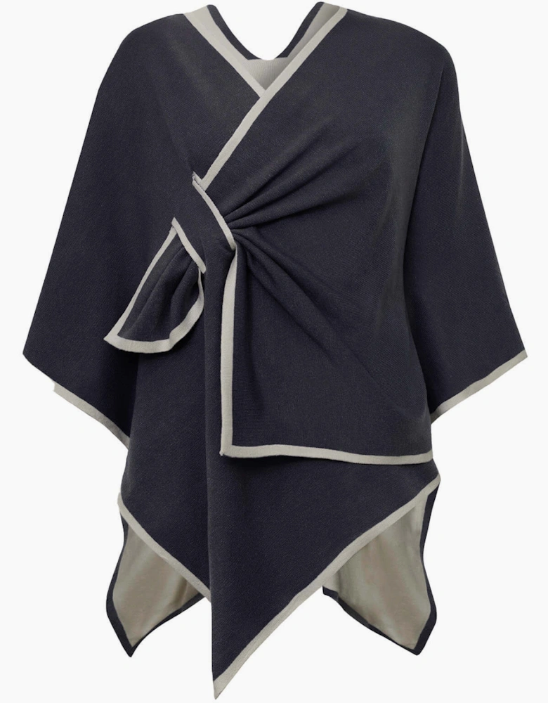 Navy Front Knot Poncho