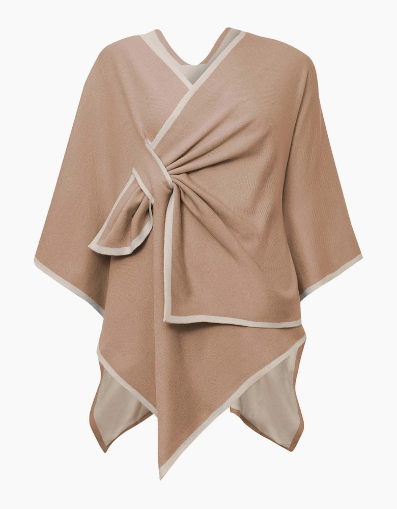 Beige Front Knot Poncho