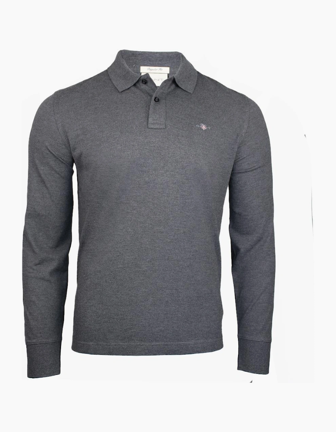 Reg Shield Long-Sleeve Pique Polo Top, Antracit Melange, 2 of 1