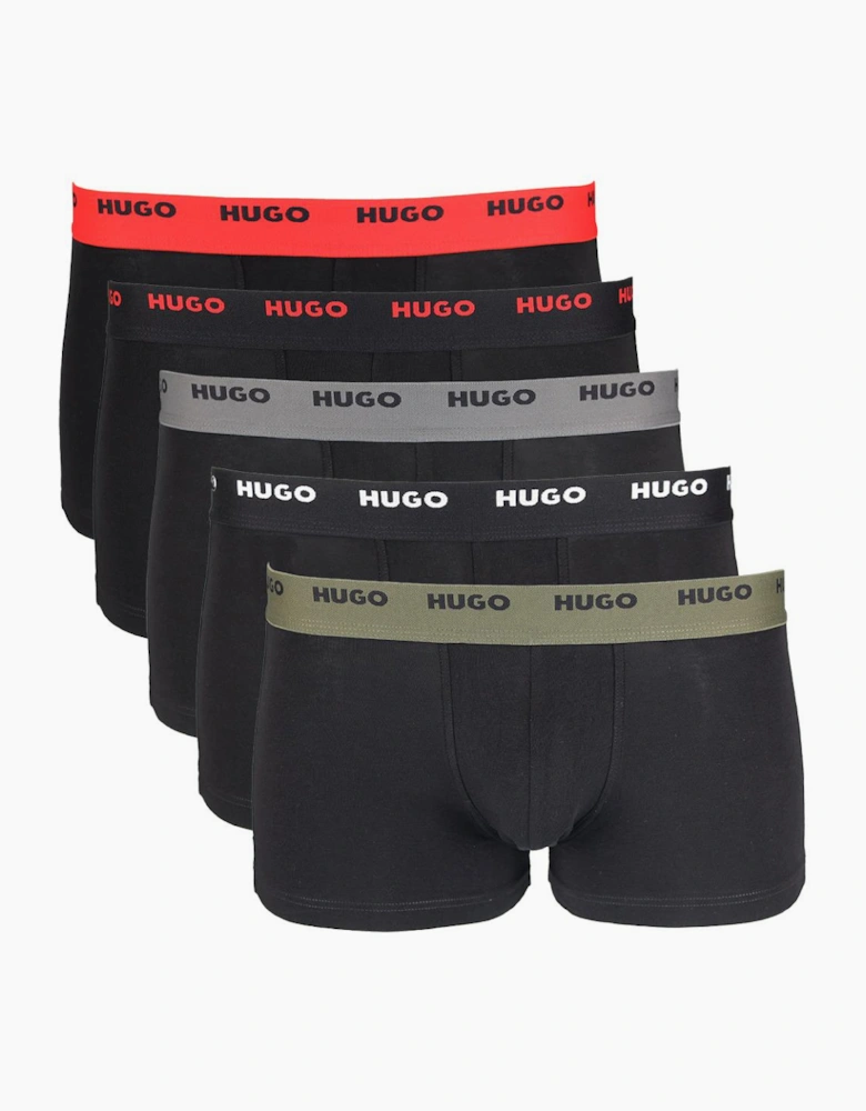 HUGO 5-Pack Stretch-Cotton Boxer Trunks With Logo Waistband, Black