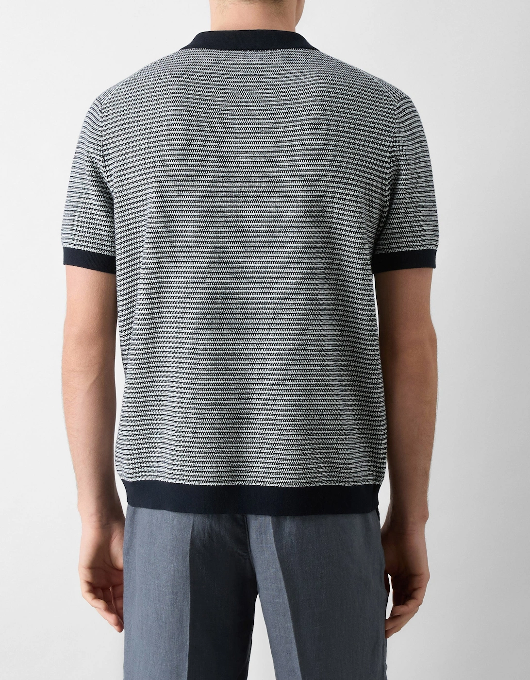 Hessle Mens Knitted Cotton Short-Sleeved Shirt - Navy/Ecru