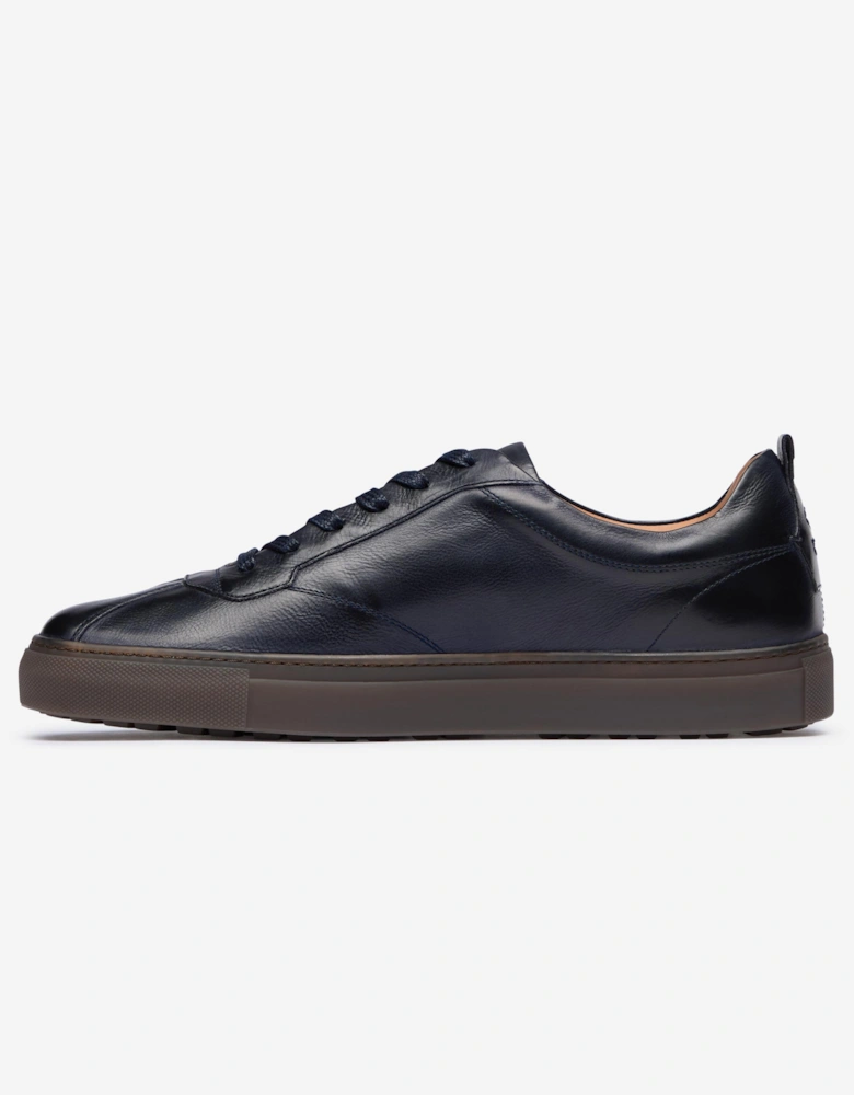 Ermida Mens Hand Finished Calf Leather Trainers - Navy
