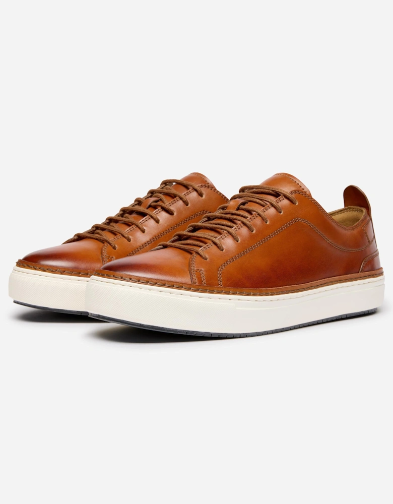 Lopes Mens Leather Cupsole Trainers - Tan