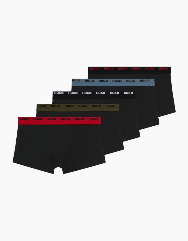 HUGO 5-Pack Stretch-Cotton Boxer Trunks With Logo Waistband, Black