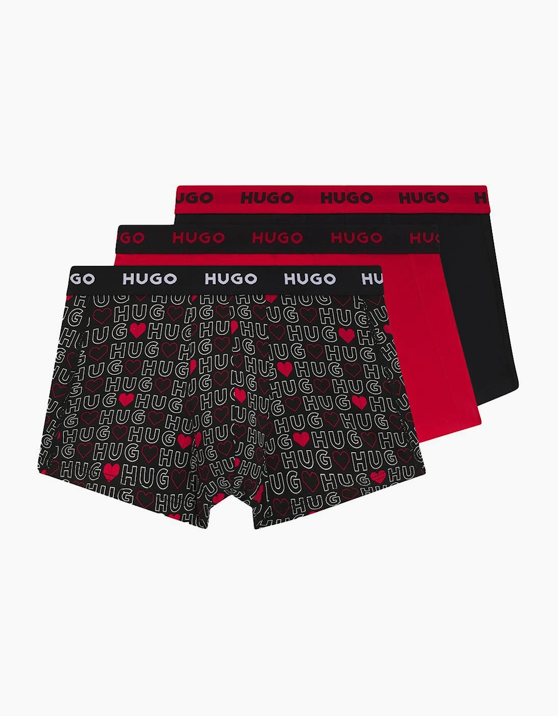 HUGO 3-Pack Design Boxer Trunks Pattern, Black & Red, 2 of 1