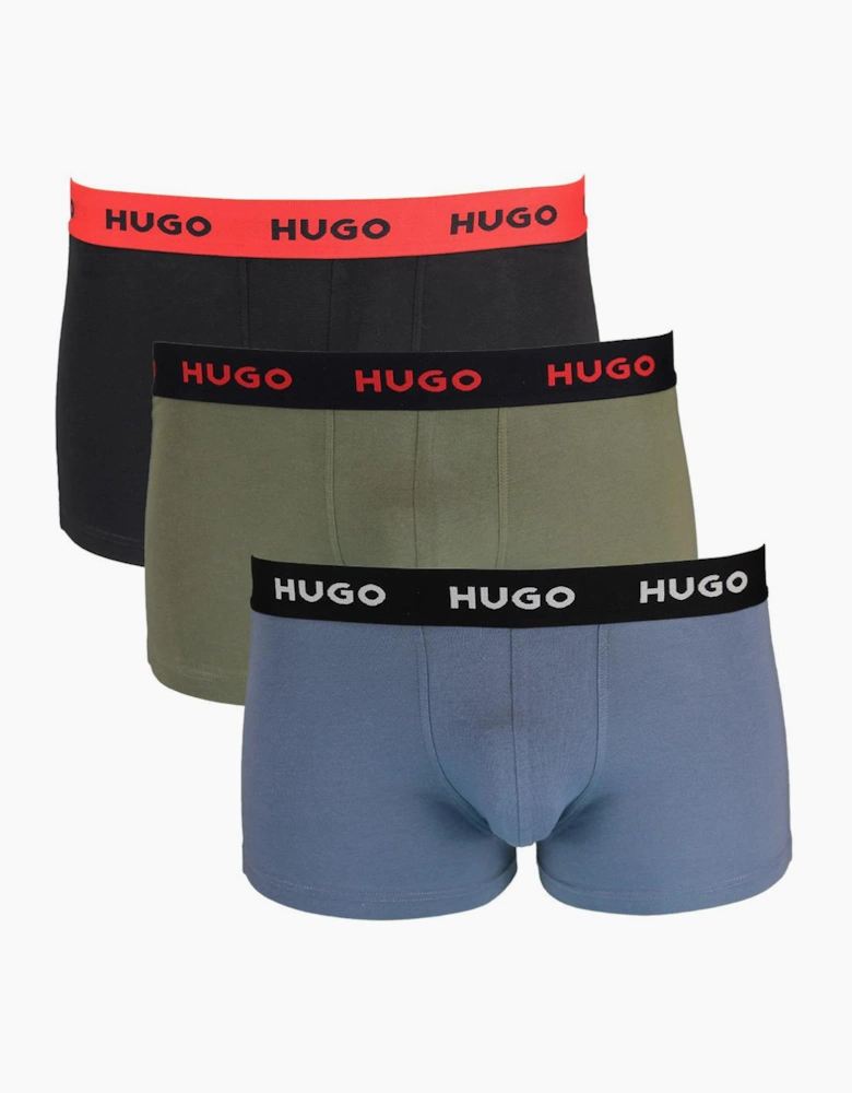 HUGO 3-Pack Boxer Trunks, Black, Grey, Blue