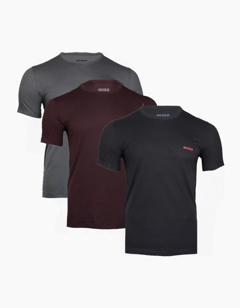 HUGO 3-Pack Regular Fit T-Shirts, Black/Grey/Plum