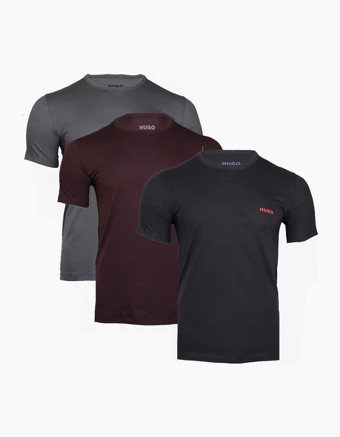 HUGO 3-Pack Regular Fit T-Shirts, Black/Grey/Plum, 2 of 1