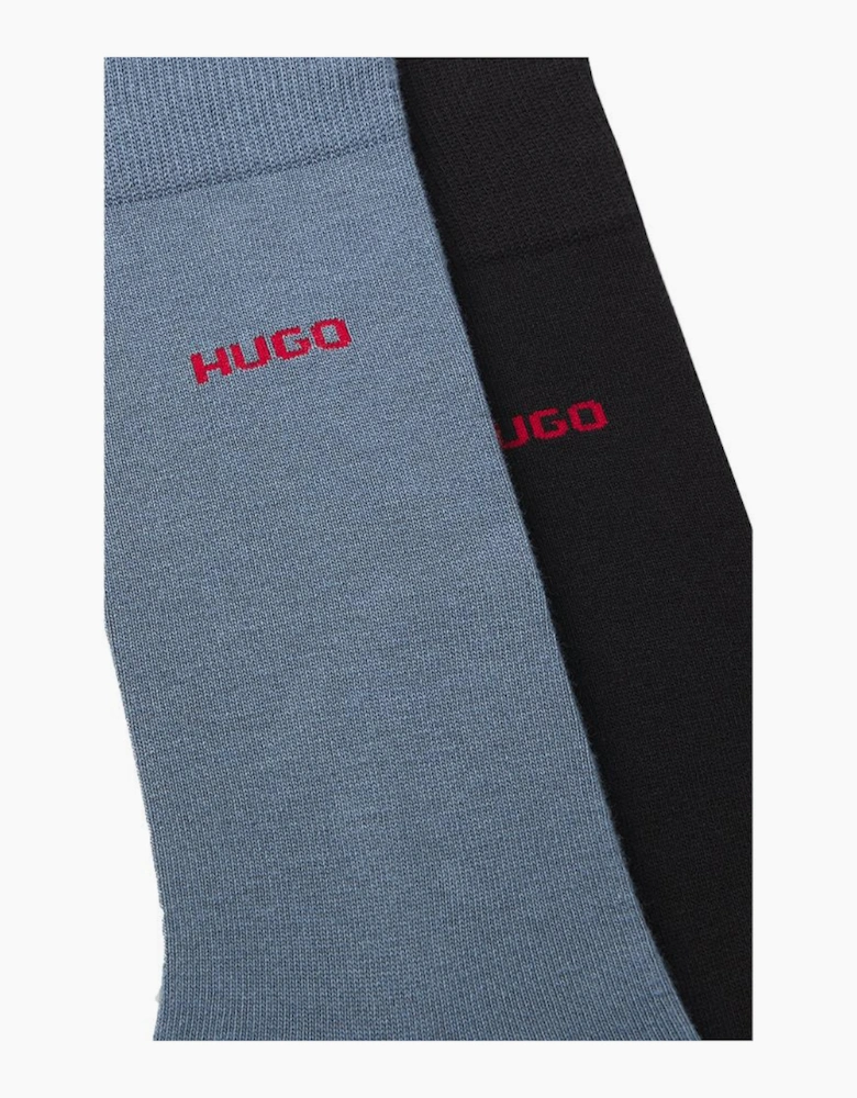 HUGO 2-Pack Red Logo Combed Cotton Socks, Blue