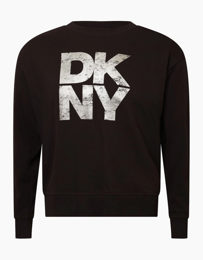 Distressed Stacked Foil Logo Crew Neck Sweatshirt