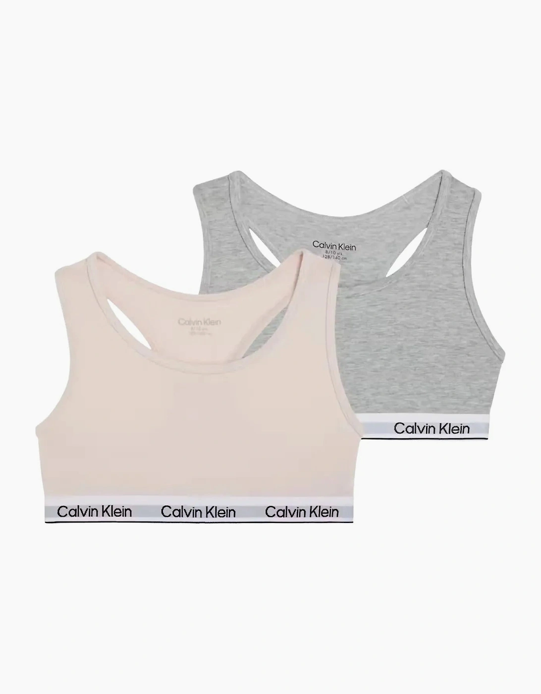 Calvin Klein Girls Tan  2-Pack Icon Cotton Stretch Bralettes, Pink/Grey - Size 14 Years/15 Years/16 Years Kids