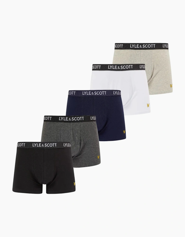 5-Pack Miller Boxer Briefs, Black/Grey/White/Navy