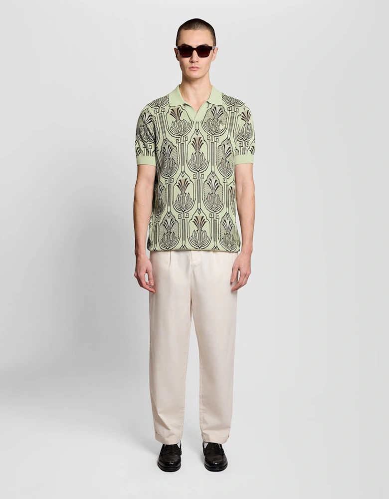 Botanical Print Knitted Polo Shirt