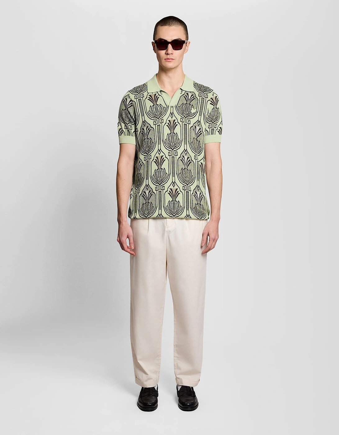 Botanical Print Knitted Polo Shirt